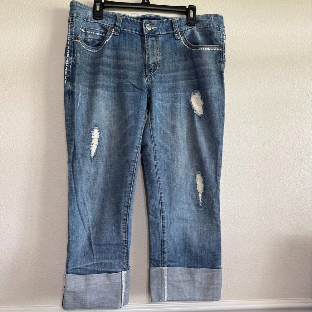 Seven 7 Girlfriend Capri‎ Jeans Women's 14 Blue Denim Mid-Rise Distressed Y2K